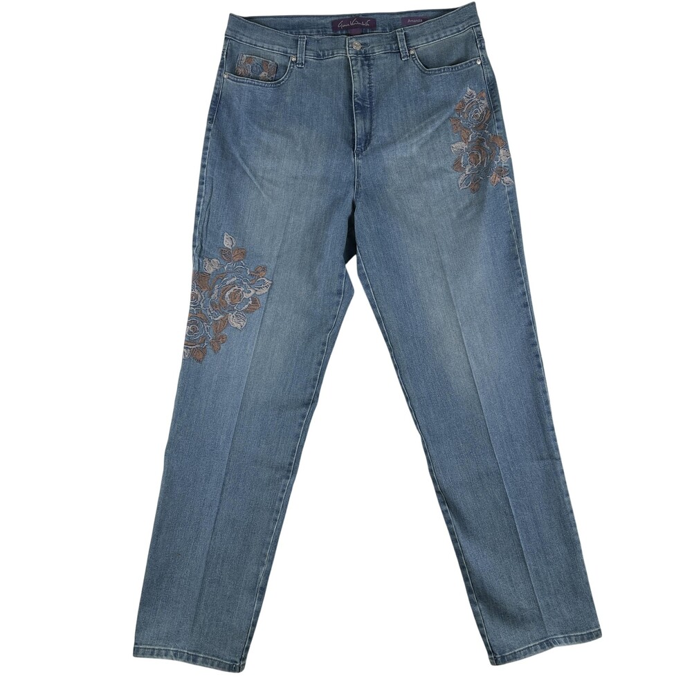 Gloria Vanderbilt Amanda Jeans Womens 18 Blue Straight Embroidered Floral